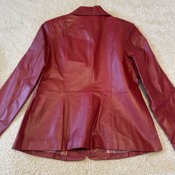 Vintage 90s Monterey Bay Red Genuine Leather Blazer Size 10 - Picture 9 of 9